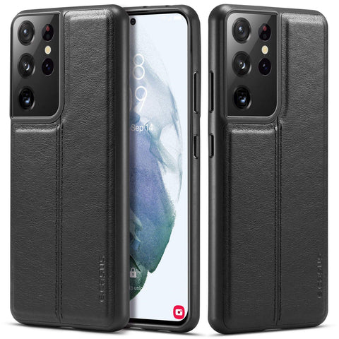 MOHEYO Slim Thin Vegan Leather Case Luxury Classic Cover Compatible with Samsung Galaxy S21 Ultra 5G