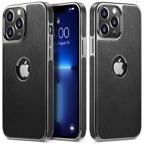 MOHEYO Logo View Compatible with iPhone 13 Pro Case Slim Premium Vegan Leather Classic Luxury Elegant Thin Cover (2021) 6.1"