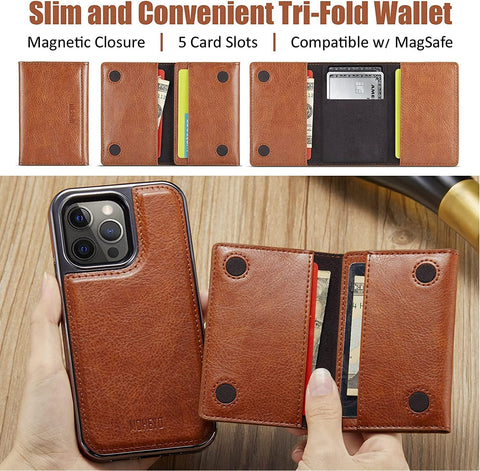 MOHEYO Designed for iPhone 13 Pro Max Case Compatible with MagSafe Charger Magnetic Removable Wallet Card Holder Slim Thin Leather Cover