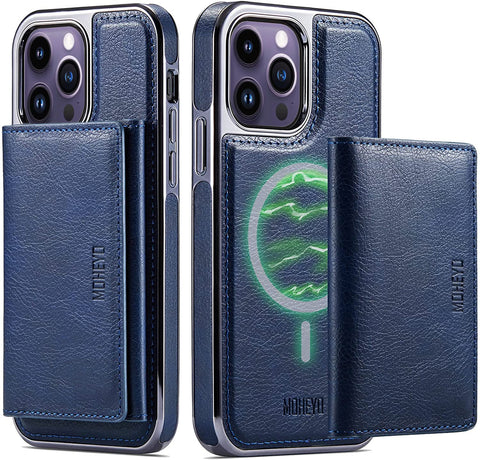 MOHEYO Designed for iPhone 14 Pro Max Case Removable Wallet Card Holder Magnetic Compatible with MagSafe Slim Thin Vegan Leather Cover