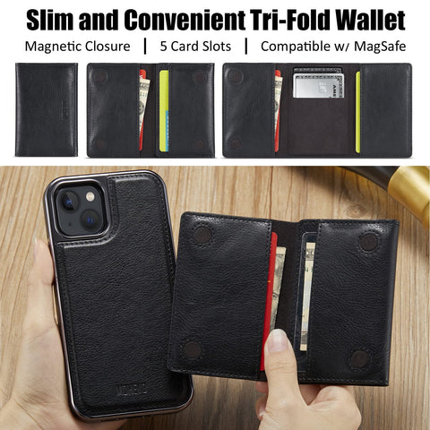 MOHEYO Designed for iPhone 13 Case Compatible with MagSafe Charger Magnetic Removable Wallet Card Holder Slim Thin Leather Cover