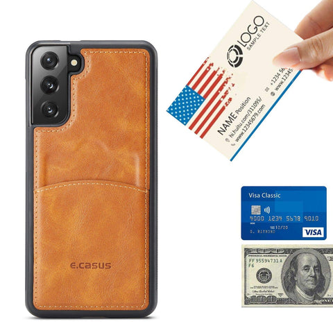 MOHEYO Compatible with Samsung Galaxy S21 Plus Back Wallet Card Holder Slot Case with Side Grip PU Leather Slim Thin Cover