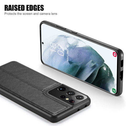 MOHEYO Slim Thin Vegan Leather Case Luxury Classic Cover Compatible with Samsung Galaxy S21 Ultra 5G