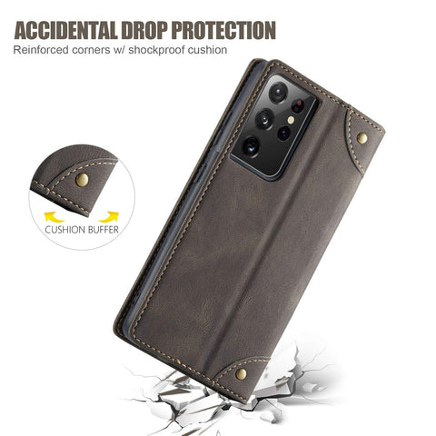 MOHEYO Compatible with Samsung Galaxy S21 Ultra Wallet Case Flip Cover Soft PU Leather Classic Card Holder Pocket Slim Magnetic Closure