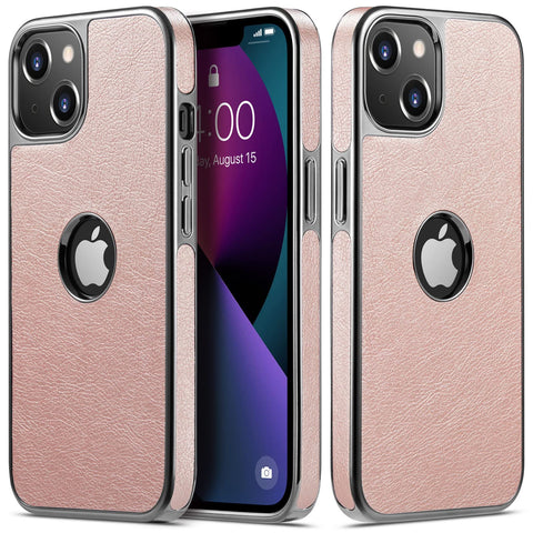 MOHEYO Logo View Compatible with iPhone 13 Case Slim Premium Vegan Leather Classic Luxury Elegant Thin Cover (2021) 6.1" (Rose Gold)