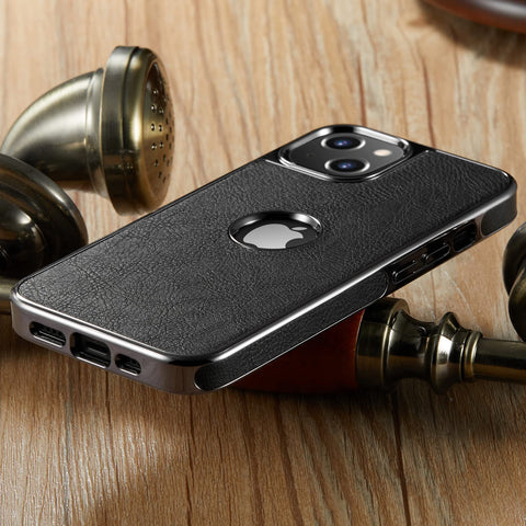 MOHEYO Logo View Compatible with iPhone 13 Case Slim Premium Vegan Leather Classic Luxury Elegant Thin Cover (2021) 6.1"