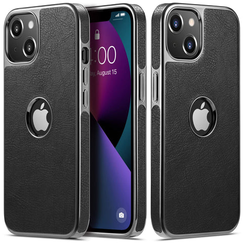 MOHEYO Logo View Compatible with iPhone 13 Case Slim Premium Vegan Leather Classic Luxury Elegant Thin Cover (2021) 6.1"