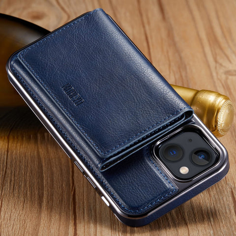 MOHEYO Designed for iPhone 14 Plus Case Removable Wallet Card Holder Magnetic Compatible with MagSafe Slim Thin Vegan Leather Cover