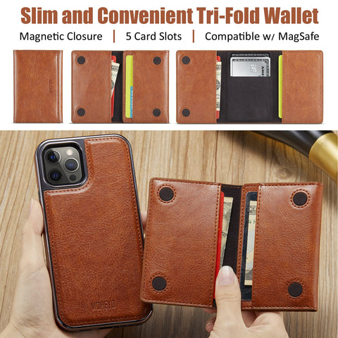 MOHEYO Designed for iPhone 12 Pro Max Case Compatible with MagSafe Charger Magnetic Removable Wallet Card Holder Slim Thin Leather Cover