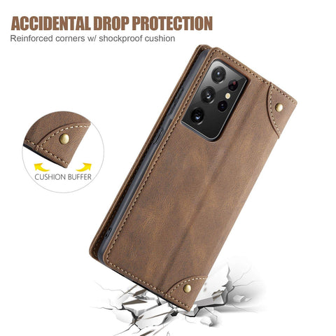 MOHEYO Compatible with Samsung Galaxy S21 Ultra Wallet Case Flip Cover Soft PU Leather Classic Card Holder Pocket Slim Magnetic Closure
