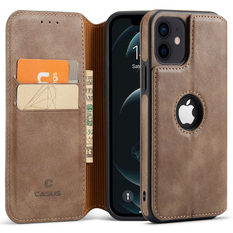 iPhone 11 Case Wallet Leather Card Holder Logo View Cover