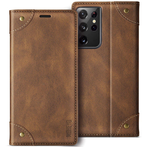 MOHEYO Compatible with Samsung Galaxy S21 Ultra Wallet Case Flip Cover Soft PU Leather Classic Card Holder Pocket Slim Magnetic Closure