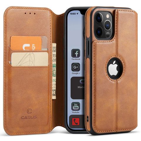 iPhone 12 | iPhone 12 Pro Case Wallet Leather Card Holder Logo View Cover