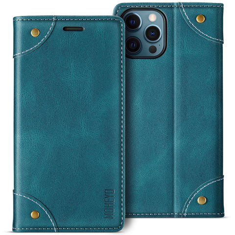 iPhone 12 Pro Max Case Leather Suede Wallet Card Holder Shockproof Cover