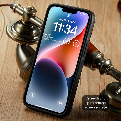 iPhone 14 Logo View Case Leather Slim Luxury Classic Cover