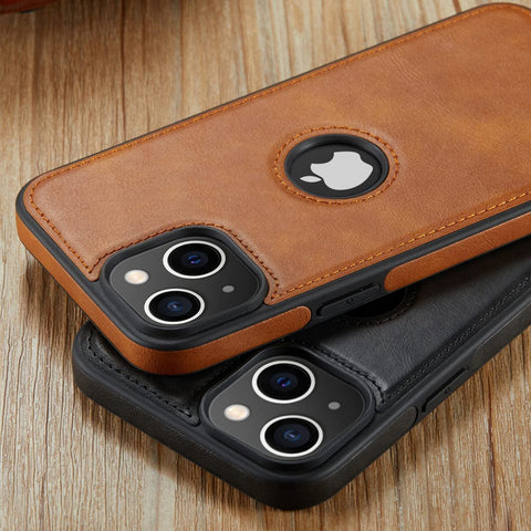 iPhone 14 Plus Logo View Case Leather Slim Luxury Classic Cover