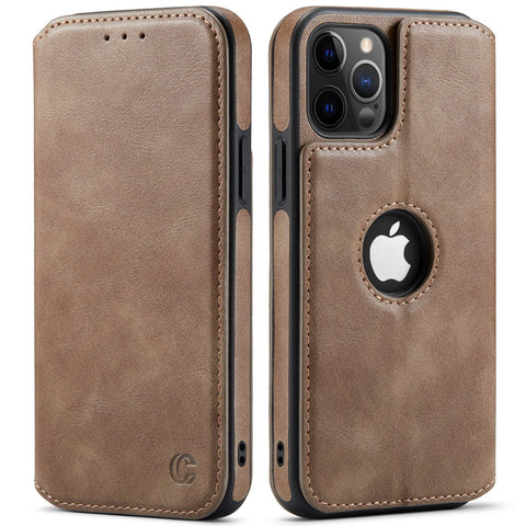 iPhone 12 Pro Max Case Leather Wallet Luxury Slim Logo View Cover