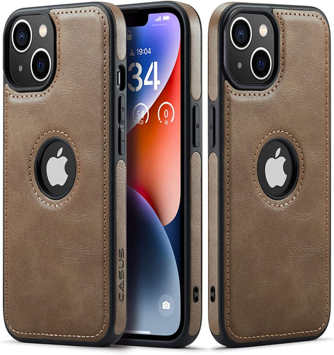 iPhone 14 Plus Logo View Case Leather Slim Luxury Classic Cover