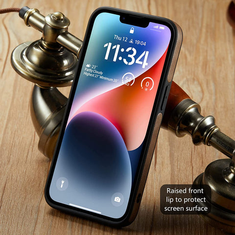 iPhone 14 Plus Logo View Case Leather Slim Luxury Classic Cover
