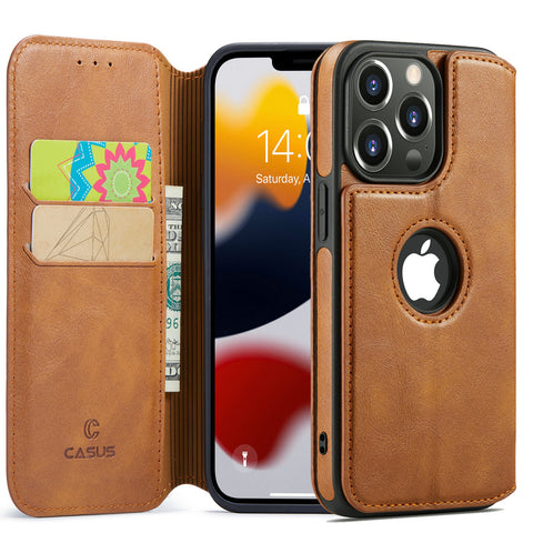 iPhone 13 Pro Case Wallet Leather Card Holder Logo View Cover