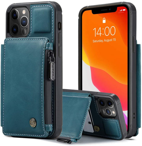 Leather Wallet with Zipper Magnetic Flip Cover Card Holder Case for iPhone 12 | iPhone 12 Pro