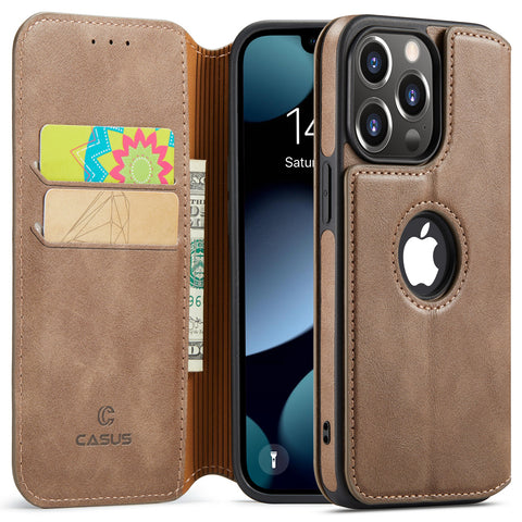 iPhone 13 Pro Case Wallet Leather Card Holder Logo View Cover