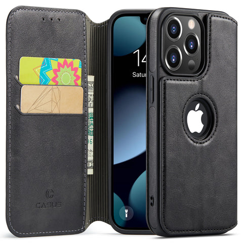 iPhone 13 Pro Case Wallet Leather Card Holder Logo View Cover