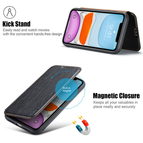 Casus® Back Wallet Leather Magnetic Cover Case For iPhone 12 | iPhone 12 Pro