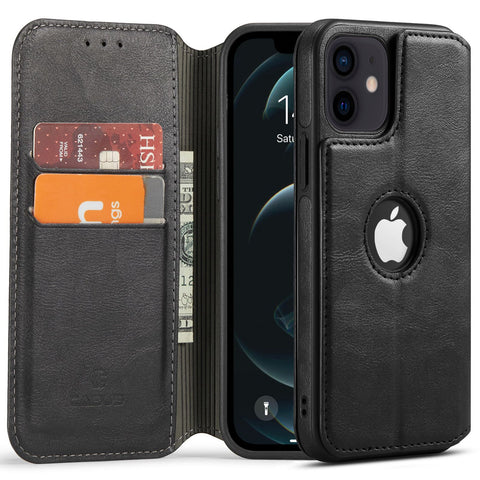 iPhone 11 Case Wallet Leather Card Holder Logo View Cover